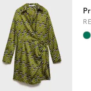 Mango Olive Patterned Wrap Dress